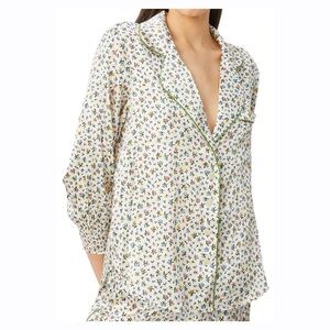 Morgan Lane‎ Anais Long Sleeve Floral Confetti Silk Night Shirt Size Women Large